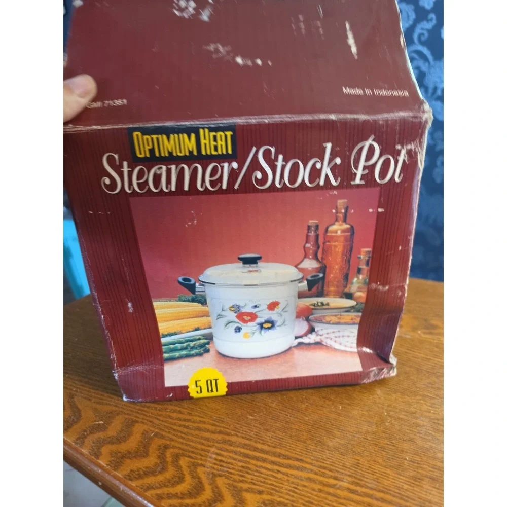 Vintage Nos Optimum Heat  Steamer/Stock Pot 5 Qt